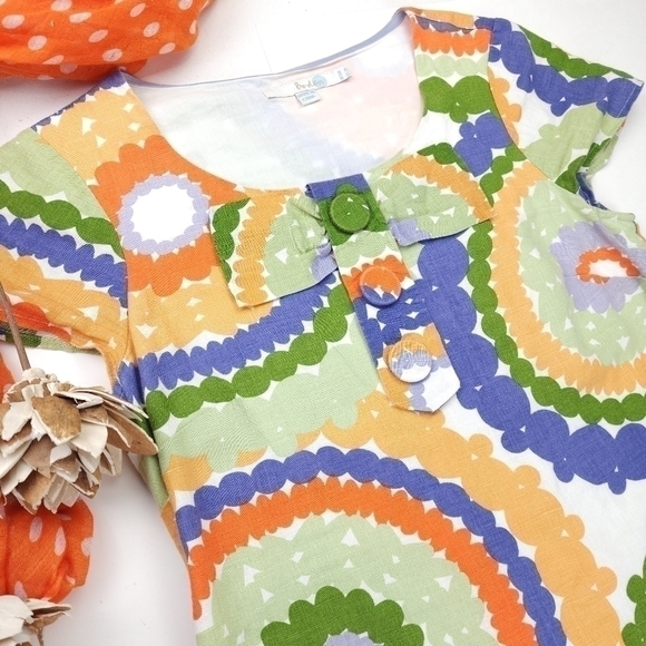 Boden Linen Green Blue Orange Floral Dress Sz 2R - Picture 3 of 14